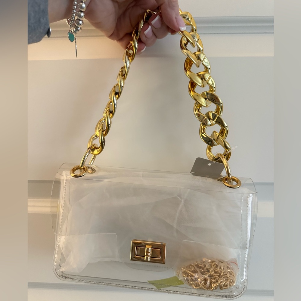 NWT Boutique CLEAR Shoulder Bag with chunky gold chain. - Picture 2 of 7